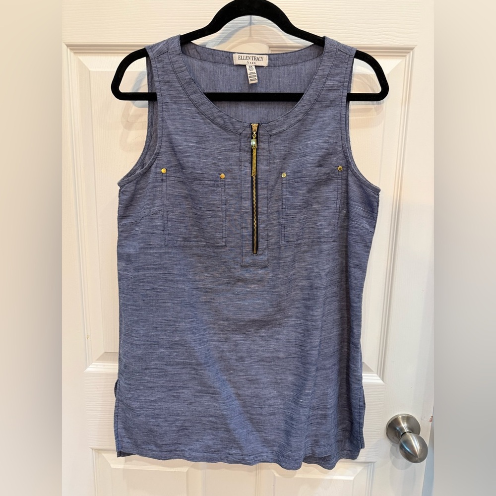 Ellen Tracy Blue Sleeveless Tunic Top